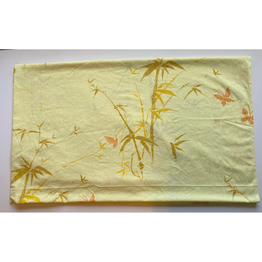 Vtg Retro Springmaid Wondercale "Kabuki" Bamboo Butterfly Yellow Peach Flowers